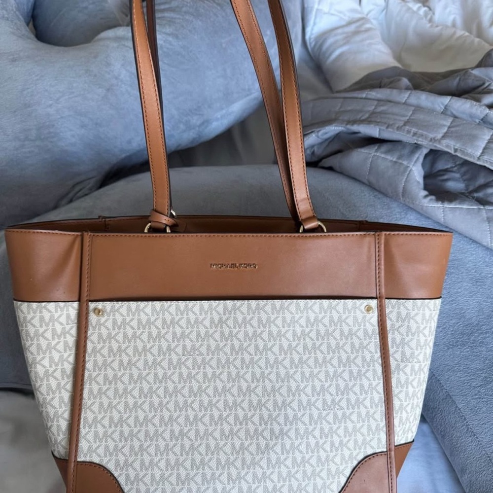 Michael Kors Tan and Cream Tote Bag with Leather Accents